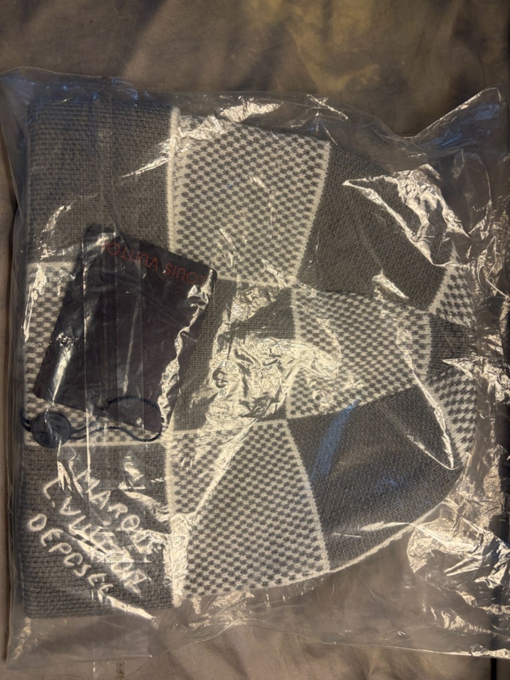 Louis Vuitton Black and White Checker Knit Scarf